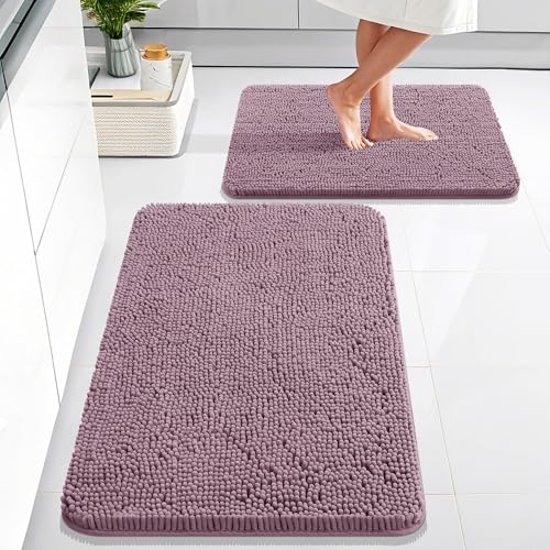 OLANLY Bathroom Rugs Sets 2 Piece, Soft Absorbent Chenille Bath Mats Area Rug Set, Non-Slip, Quick Dry, Machine Washable Bath Mats for Bathroom, Home Decor Accessories (30"x20"+24"x16", Deep Plum) - color: Deep Plum, size: 30" X 20" + 24" X 16"