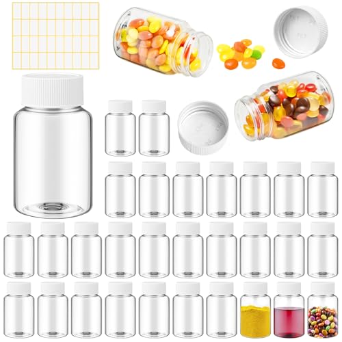 Lamoutor 30Pcs Clear Pill Bottle Plastic Medicine Bottle Empty Reagent Chemical Containers with Caps for Liquid Solid Powder Medicine 30ML - size: 30ML
