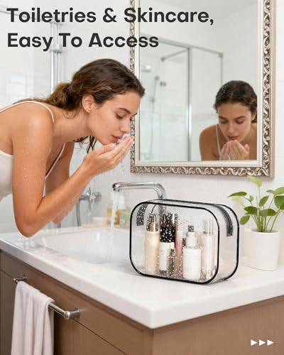 HOTOR Clear Toiletry Bag for Men & Women - TSA Approved Travel Essentials, Waterproof PVC Zippered Makeup Bag for Gym, Airplane & Daily Use, 8.8" x 6.0" x 2.2", 2 Packs - size: 2 Packs - 8.8" x 6.0" x 2.2"