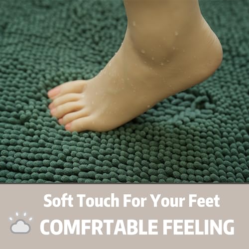 Bathroom Rugs Chenille, Extra Thick and Absorbent, Non-Slip, Machine Washable, Dry Quckily, Soft Cozy Plush, Used Under Shower Bathtub and Sink, Bath mat Sets Dark Green - color: Dark Green, size: 20 x 32 inch + 20 x 20 inch (U-Shape)