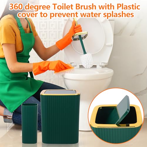 Bathroom Accessory Set,9 Pieces Dark Green Bathroom Accessories Set with Trash Can, Toothbrush Holder, Soap Dispenser, Toothbrush Cup, Vanity Tray, Soap Dish, Toilet Brush, Qtip Holder - color: Darkgreen