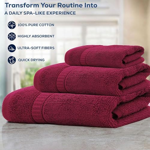 GOLD TEXTILES Premium Bath Towels Set (Pack of 4,27 x 54) 100% Ring-Spun Cotton Bathroom Towels for Hotel, Spa, Soft and Absorbent (27 x 54, Red Wine - 4 Pcs) - color: Red Wine, size: 4 Pack 27x54
