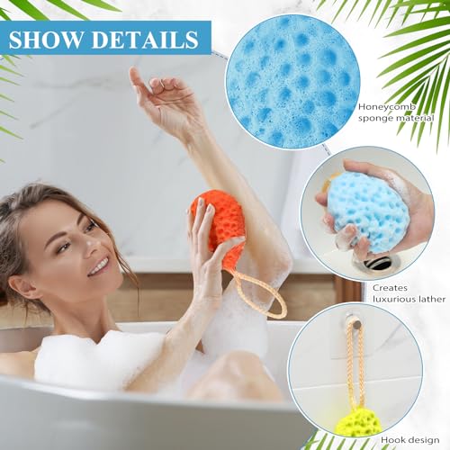 FoldTier 6 Pcs Bath Sponge Deep Cleansing Body Loofah Gentle and Deep Exfoliating Body Scrubber Bath Accessories Men Women Baby Sponge for Bathing Shower (Bright Color) - color: Bright Color