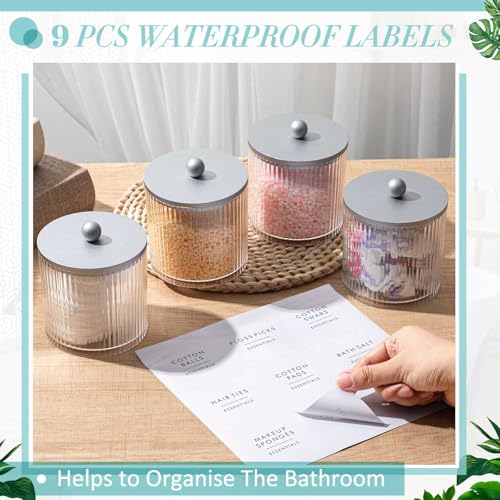 Yaomiao 6 Pcs Ribbed Bathroom Canisters Apothecary Jars with Silver Bamboo Lids and Label Stickers, 18 oz Plastic Canister with Fluted Design for Cotton Ball, Swab, Floss Picks House Storage - color: Silver