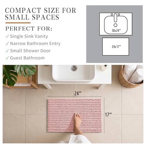 Yimobra Bathroom Rugs Non Slip Washable - Ultra Soft Absorbent Chenille Bath Mat, Quick Dry Shaggy Floor Carpet for Tub Shower, Light Pink Home Decor Accessories, 24x17 Inch - color: Light Pink, size: 24" X 17"