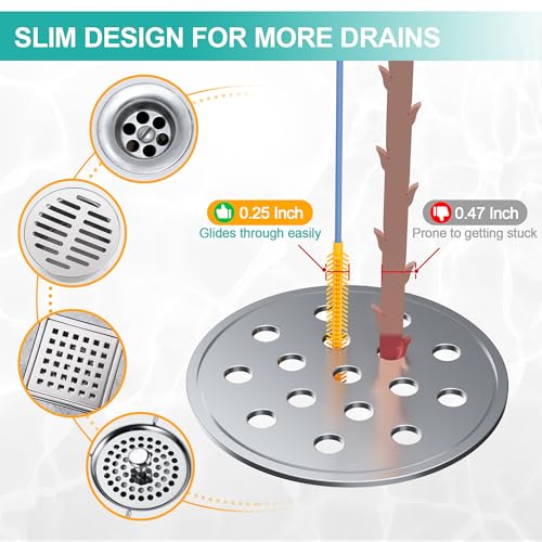 EastLink 50 Inch Extra-Long Drain Snake 3 Pack, Reusable Sink Snake with Easy-Rinse Barbed Tip, Anti-Break Flexible Steel Drain Clog Remover with Nylon Layer, Ideal for Bathroom, Shower and Bathtub