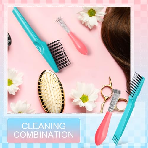 Boao 2 Pcs Hair Brush Cleaning Tool Set,2-in-1 Double Headed Hair Brush Comb,Metal Toothed Cleaner Dirt Remover, Portable Hairbrush Cleaner Tool for Removing Dust Home Salon Use(Pink and Green) - color: Pink and Green