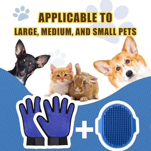 NVNAN Cat & Dog Grooming Glove and Curry Brush Set | Includes grooming glove and curry bath brush for deshedding, bathing, brushing, and gentle pet hair removal - color: Gloves + Brush