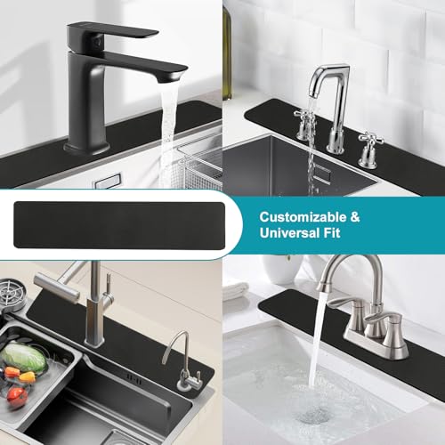 Customizable Kitchen Sink Faucet Mat: 30" Lx5.5 W Absorbent Splash Guard | 2PCS Non-slip Fabric Rubber Mat, Cut to Fit Oval Rectangle Square Faucet & 2,3,4 Holes Irregular Sink with Soap Dispenser - size: 30"Lx5.5"W-2PCS