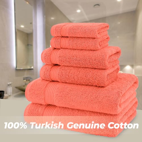 American Bath Towels 100% Cotton 6 Piece Turkish Towel Set, Ultra Soft Absorbent Bathroom Towels, 2 Bath Towel 2 Hand Towels 2 Washcloths, Coral - color: Coral, size: 6 Piece Towel Set XL