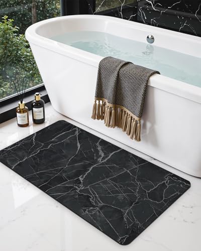DEXI Bath Mat 43x17, Non Slip Quick Dry Rugs, Super Absorbent Ultra Thin Marble Bathmat, Washable Rubber Mats for Shower Floor, in Front of Bathtub, Sink, Bathroom Accessories Decor, Black - color: Black, size: 43" X 17" (Rectangular)