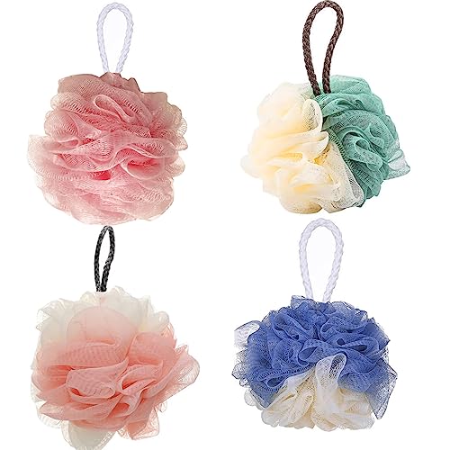 SEVENHEAD Bath Sponge Shower Loofahs, 4 Color, 50g/Piece, Mesh Pouf Bath Scrunchies Body Wash Puff(Set of 4) - style: Multicolor