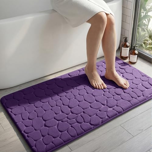 YIHOUSE Memory Foam Runner Rug, Cobblestone Bathroom Runner Rugs Super Water Absorbent Bath Mats for Bathroom Machine Washable Bath Rugs for Hallway Bedroom Laundry Room(20 x 47,Eggplant) - color: Eggplant Single, size: 1'8" x 3'11" (Rectangular)
