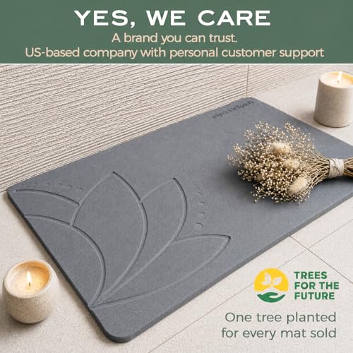 Bathroom Stone Mat Quick Dry – Stone Bath Mat for Bathroom, Diatomaceous Earth Bath Mat, Non Slip Stone Mat 23.6”×15.4” | East Lotus by JapandiSpirit - color: East Lotus