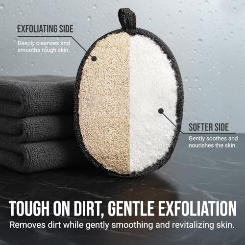 SERRENTO Loofah Body Scrubber Shower - Luffa Sponge 2PCS Black & White Set