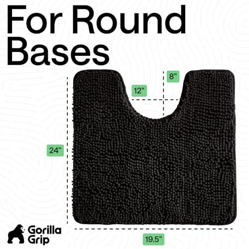 GORILLA GRIP Plush Absorbent Shaggy Chenille Bath Rug Mat for Oval Toilet Base with Rubber Backing, Machine Washable Rugs, Soft Microfiber Contour Mats for Toilets, Bathroom Decor, Black - color: Black, size: 24" X 19" Oval Contour