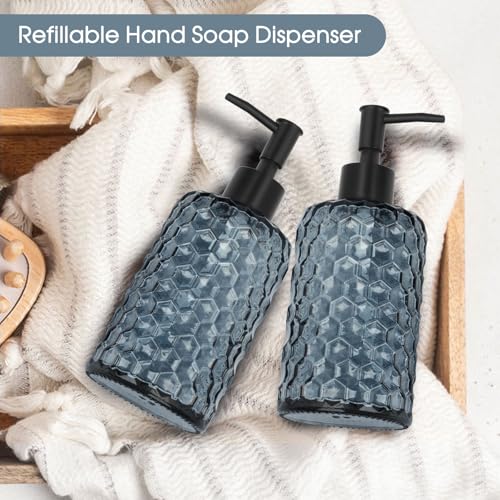 Topsky 2 Pack Glass Soap Dispenser with Plastic Pump, 475ml Liquid Hand Soap Dispenser, Rustproof Pump for Kitchen & Bathroom, Great for Lotions, Essential Oil, Liquid Soaps-Grayish Blue - color: Honeycomb-grayish Blue, size: Plastic Pump