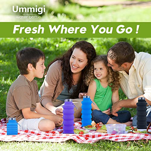 Collapsible Water Bottles，2 pack BPA Free Travel Silicone Water Bottle with Carabiner，17oz Reusable Foldable Lightweight Portable Sports Water Bottle for Travel Gym Camping Hiking - color: Black + Blue
