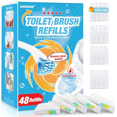 Toilet Cleaner Refill Pads 48 Refills Citrus Scent Toilet Scrubber Refill Enhanced Odor Control Clean Stains Disposable Brush Refill for Bathroom