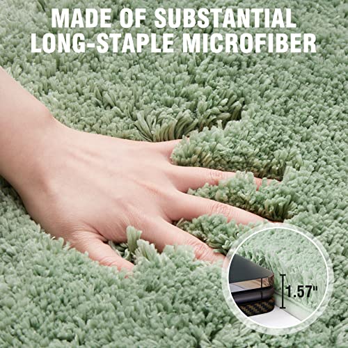 TECHMILLY Super Soft Shaggy Bathroom Rugs Sets 2 Piece, Absorbent Thick Non Slip Microfiber Bath Rugs, Quick Dry Machine Washable Bath Mat for Bathroom Floor, Bathtub and Shower - color: Sage, size: 17" x 24" & 17" x 47"