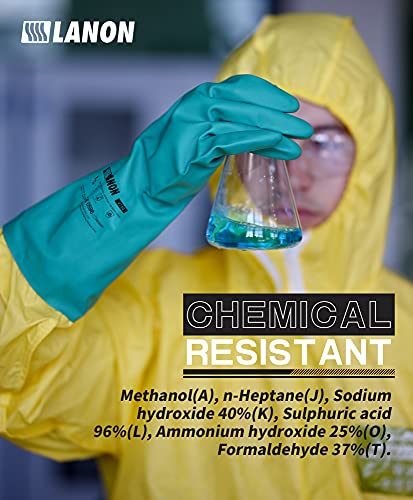 LANON 3 Pairs Nitrile Chemical Resistant Gloves, Reusable Heavy-Duty Rubber Gloves, Acid, Alkali & Oil Protection, Non-Slip, XXL - size: 2X-Large (Pack of 3)