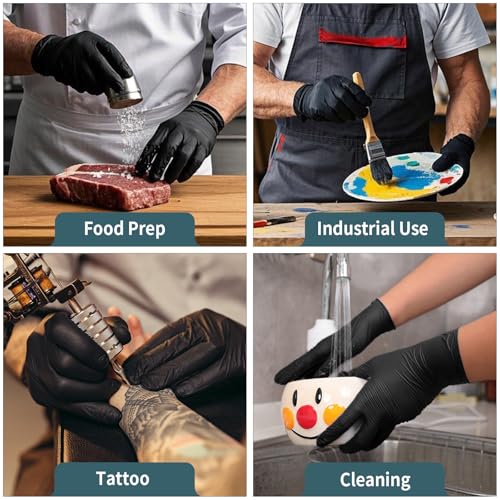 FINITEX - Black Nitrile Disposable Gloves, 5mil, Powder/Latex-Free, Medical Exam 100 PCS For Examination Home Cleaning Food Glove (X-Large) - size: X-Large