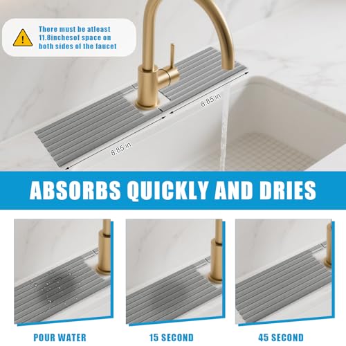 Faucet Mat for Kitchen Sink, Stone Faucet Mat for Kitchen Tray 17.71*3.94*0.35in Square Hole Prevents Moisture Buildup, Suitable for Bathroom Countertop Faucets Around Sink (dark grey Short Version)