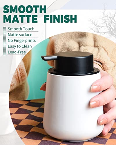 Bosilunlife Ceramic Foaming Soap Dispenser - 12Oz Bathroom Countertop Kitchen Dish Soap Pump Dispenser Foam Soap Dispenser - Matte White - color: Matte White