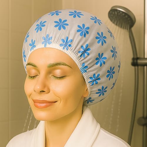 Reusable EVA Shower Caps Trio – Water-Resistant Bath Caps for Women, 3-Piece Hair Cover Set (Red/Blue/Purple Snowflake Style) - color: (Red+Blue+Purple Snowflake
