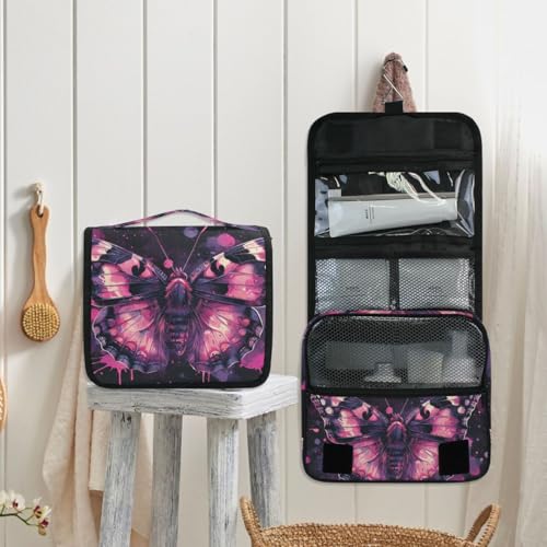 MNSRUU Hanging Toiletry Bag Gothic Skull Butterfly Travel Makeup bag for Toiletries Portable Travel Toiletry Organizer Cosmetic Bags with Hanging Hook - color: Skull I 4097