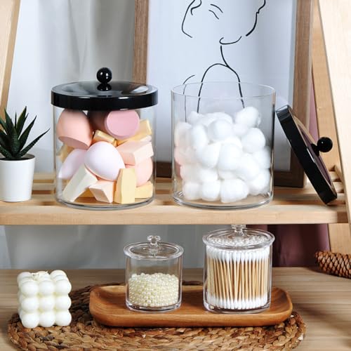 SheeChung 3-Pack Plastic Apothecary Jars with Black Metal Lids - Large 50oz, 25oz & 15oz Clear Acrylic Storage Set - Shatterproof Bathroom & Laundry Room Organizer - Modern Farmhouse Decor - color: Black, size: 50 oz & 25 oz & 15 oz