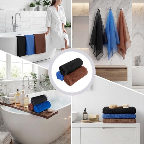 African Bath Sponge African Net Long Net Bath Sponge Exfoliating Shower Body Scrubber Back Scrubber Skin Smoother,Great for Daily Use (Black,Blue,Coffee) 3 Pack - color: Black,blue,coffee