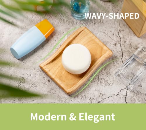 Wooden Soap Dish, Wavy-Shaped Soap Holder with 3 Draining Holes Design, Countertop Soap Saver for Shower/Bathroom/Sink/Kitchen, Self Draining Soap Tray Container, Natural - color: Natural