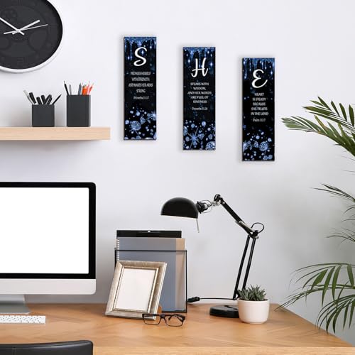ZONWUTHY 3 Pcs Blue Silver Wall Decor Diamond Bedroom Decor For Women With Religious Black And Blue Bathroom Accessories Office Sign for Home Kitchen Office Wall Decoration 12x4 Inches - color: Blue