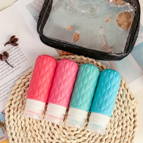 Silicone Travel Bottles for Toiletries 8 Pack Travel Size Toiletries 3.4 oz 1.7 oz, Leakproof Squeeze Travel Size Containers Refillable Cosmetic Jars Set for Shampoo, Conditioner, Creams - color: Tropical Sunset-3.4oz