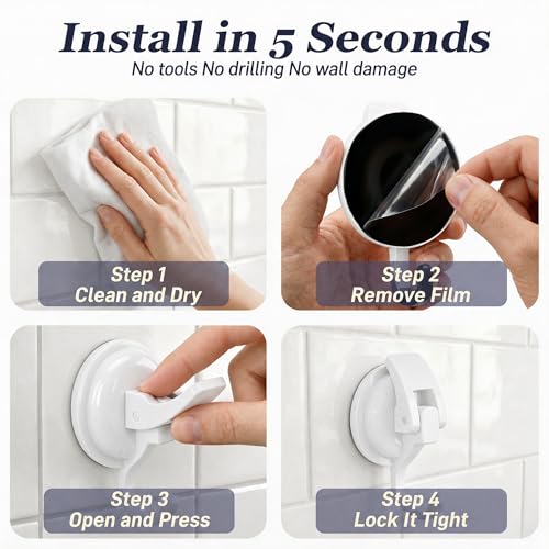 Heavy Duty Vacuum Suction Cup Hooks, White Plated Polished Super Suction for Kitchen Bathroom, 6 Pack - color: White