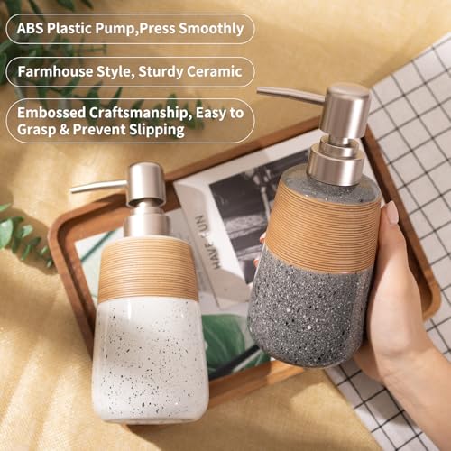 Hand Soap Dispenser, Ceramic Liquid Soap Dispenser for Bathroom Countertop Dish Hand Soap Dispenser for Kitchen Sink, Bathroom Lotion Bottle Dispensers Boho Kitchen Home Decor,15 OZ Grey - size: 1 x 15 Oz Soap Dispenser Grey