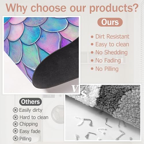 Diatomaceous Earth Bath Mat,Mermaid Scale Colorful Bath Rugs,Non-Slip Thin Absorbent Fast Drying Easy to Clean for Bathroom Laundry Home Kitchen Door Mat 17x29.5Inch - color: Mermaid Scale Colorful