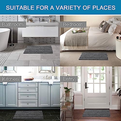 H.VERSAILTEX Grey Bathroom Rug Set Bath Mats, 2 Piece Bath Rugs Non Slip Thick Soft Chenille Striped Bath Rug Set, Bath Mats for Bathroom Sets (Grey, 20" x 32"/17" x 24") - color: Grey, size: 20" x 32" Plus 17" x 24"