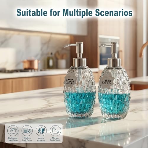 MALACHI Glass Soap Dispenser, 304 Rustproof Stainless Steel Pump, Refillable Multi‑use for Hand Soap, Dish Soap, Body Wash, Shampoo, Baby Wash for Bathroom Kitchen & Commercial - color: Black