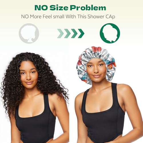 2 PCS Shower Cap Waterproof Double Layer Elastic Adjustable Reusable Hair Bath Caps for Girls Women Cute Aesthetic-Butterfly Flowers - color: G14-Butterfly Flowers