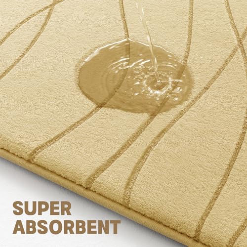YIHOUSE Bathroom Rugs Set 5 Piece, Memory Foam Bath Mat Beige | Ultra Soft, Absorbent, Non-Slip, Machine Washable, for Bathroom, Sink and Toilet - color: Beige, size: 3'10" x 1'8" (Rectangular)