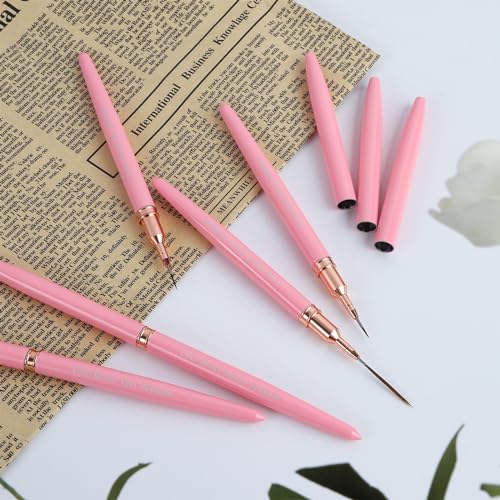 Artdone Metallic Nail Art Pens, Liner Brushes Set, 5PCS Pink Nail Tools | For Long Lines, Thin Details, Fine Drawing, Liner Brush UV Gel Polish Painting Nail Design Sizes 5/8/12/20/25mm - color: Pink Liner Brush Set
