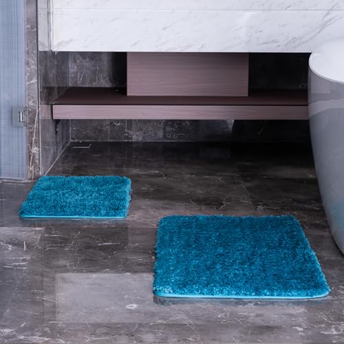 3 Pieces Luxury Bathroom Rug Set with U-Shaped Toilet Rug, Non-Slip Rubber Bottom, Thick Microfiber Fluffy Plush, Water Absorption, Quick Dry, Ultra Soft, Bath Mats for Bathroom, Tub(Turquoise) - color: Turquoise