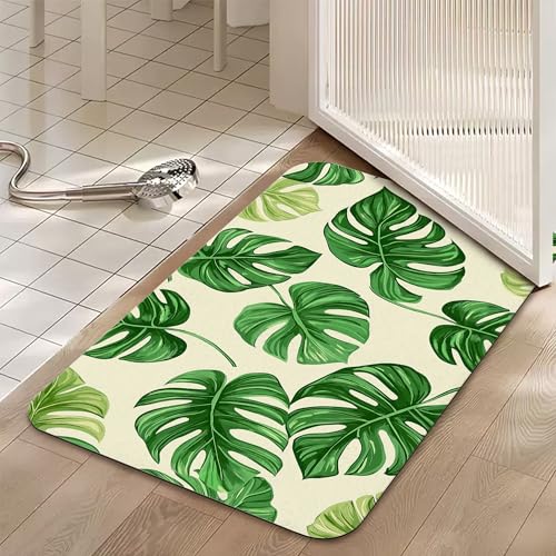 Tropical Palm Leaves Bathroom Rugs, Non Slip Quick Dry Summer Green Leaf Bath Mats for Bathroom, Super Absorbent Diatomaceous Bathmat for Home Kitchen Thin Floor Doormat 17 X 29.5 Inch - color: Tropical Palm Leaves