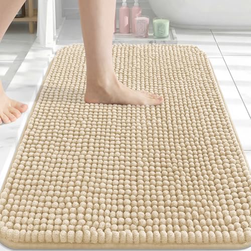Arotive Bathroom Rugs 34" x 21", Ultra Soft Absorbent Chenille Bath Rugs, Rubber Backing, Machine Washable Bath Mats for Bathroom Floor, Tub and Shower, Home Decor Accessories, Beige - color: Beige, size: 34" X 21"
