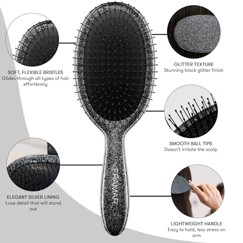 FRAMAR Glitter Hair Brush Detangler, Detangling Hairbrush For Women, Wet Hair Brush For Girls, Hair Detangler Brush, Wet Hairbrush, Hairbrushes, Girls Hairbrush Detangler, Reduces Frizz - Black - color: Glitter - Black