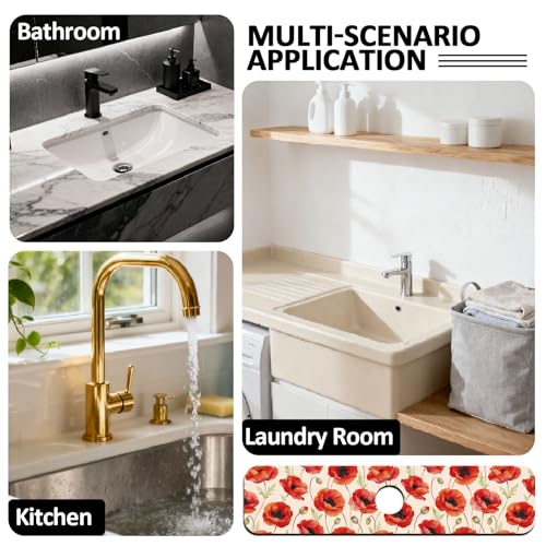 2 Pcs Kitchen Sink Splash Guard Faucet Mat Papaver Rhoeas Pattern Faucet Mat for Sinks Absorbing Drying Mats for Kitchen Bathroom - color: Papaver Rhoeas Pattern