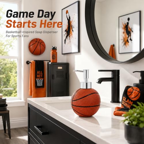 4-Piece Sports Bathroom Accessories Set Complete with Basketball Lotion/Soap Dispenser,Soccer Bath Cup/Tumbler,Base Ball Soap Dish,Football Toothbrush Holder - style: Sports Style Model