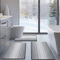 BSICPRO Bathroom Rugs Sets 3 Piece, Toilet Rugs U-Shaped Contour Bath Mat Set, Striped Absorbent Non Slip Chenille Shower Mat, Gray - color: Grey, size: 20"x32"+16"x24"+U Shape 20"x24"
